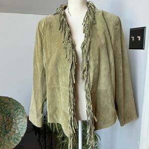 Womens Sage Pastel Green Genuine Leather Short Suede Jacket Fringe Western Large